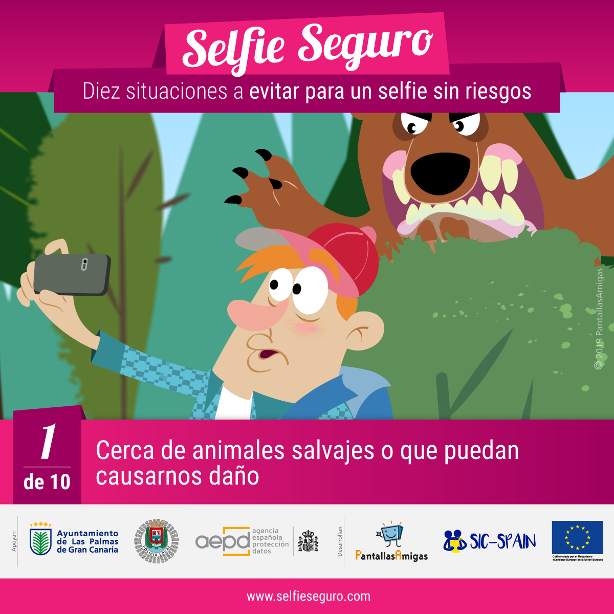Evitar selfies cerca de animales salvajes o que puedan causarnos daño