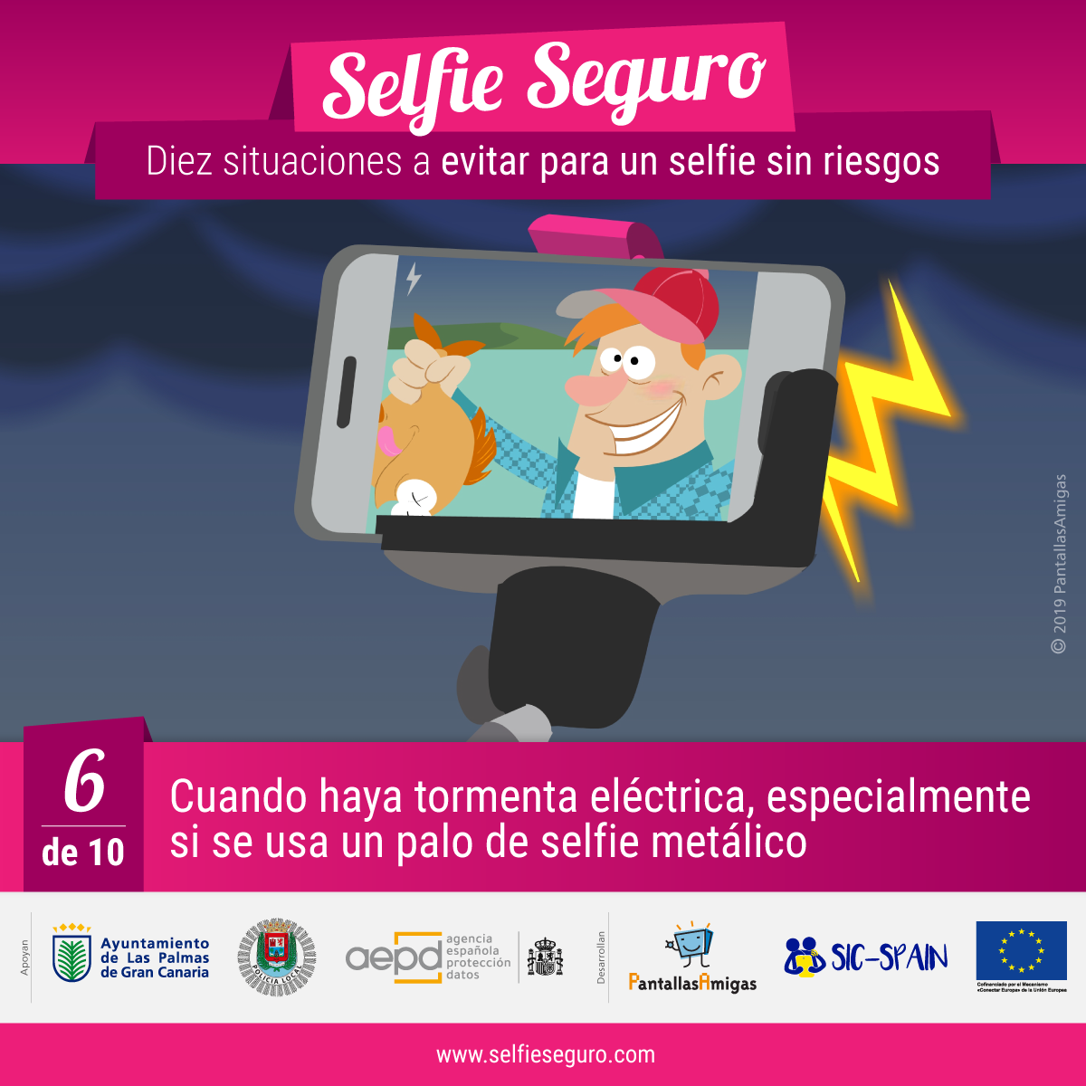 Evitar selfies cuando haya tormenta eléctrica, especialmente si se usa un palo de selfie metálico