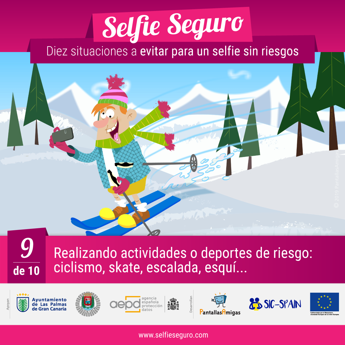 Evitar selfies realizando actividades o deportes de riesgo: ciclismo, skate, escalada, esquí...
